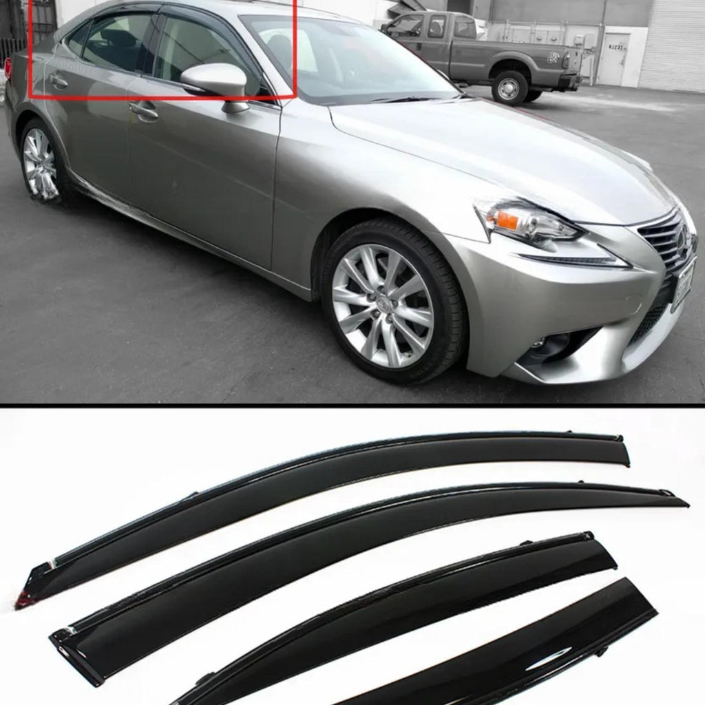 NINTE For 2014-2020 LEXUS IS250 IS350 IS200T VIP CLIP ON SMOKE WINDOW VISOR + BLACK TRIMFOR 2014-20 LEXUS IS250 IS350 IS200T VIP CLIP ON SMOKE WINDOW VISOR + BLACK TRIM