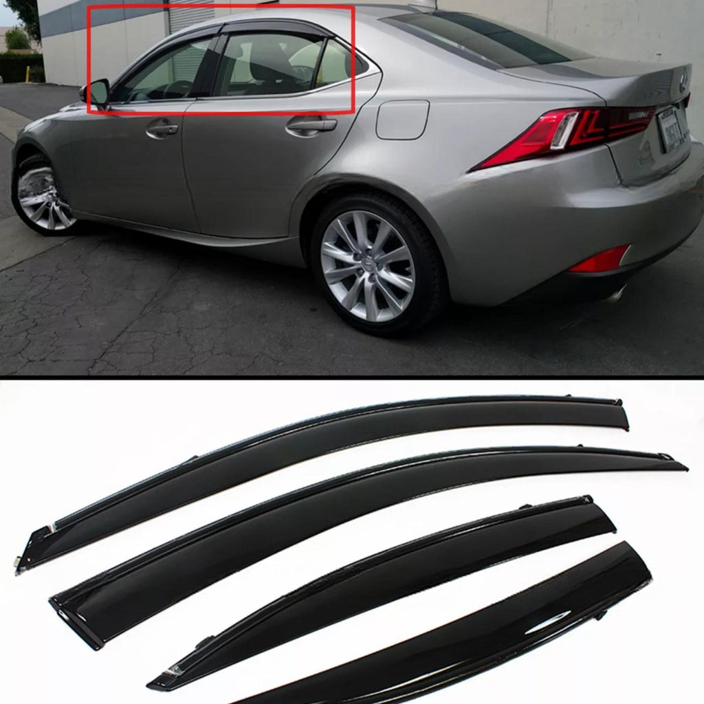 NINTE For 2014-2020 LEXUS IS250 IS350 IS200T VIP CLIP ON SMOKE WINDOW VISOR + BLACK TRIMFOR 2014-20 LEXUS IS250 IS350 IS200T VIP CLIP ON SMOKE WINDOW VISOR + BLACK TRIM