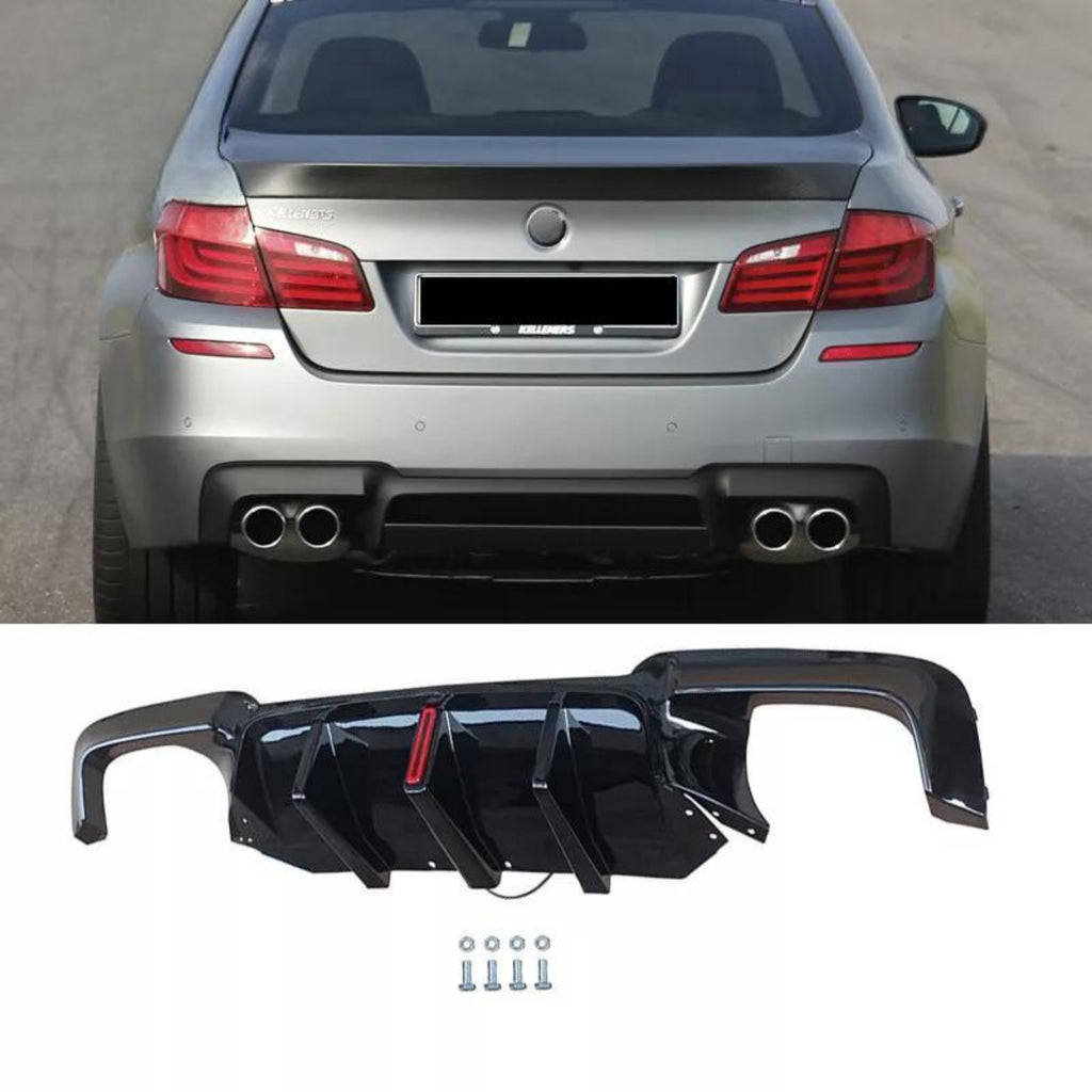 NINTE For 2010-2016 BMW F10 M5 528i 530i Rear Bumper Diffuser W/ LED Light Carbon Look