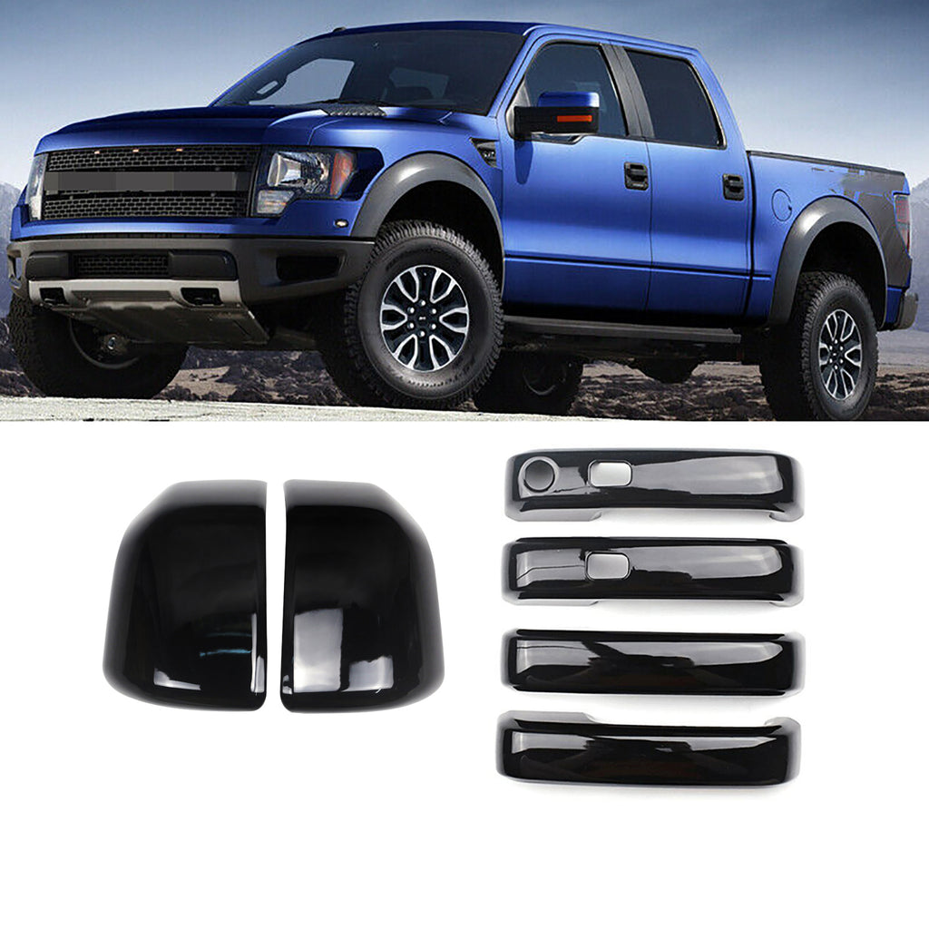 NINTE Mirror Caps Door Handle Covers For Ford F-150 2015-2020 With 2 Smart Key Holes