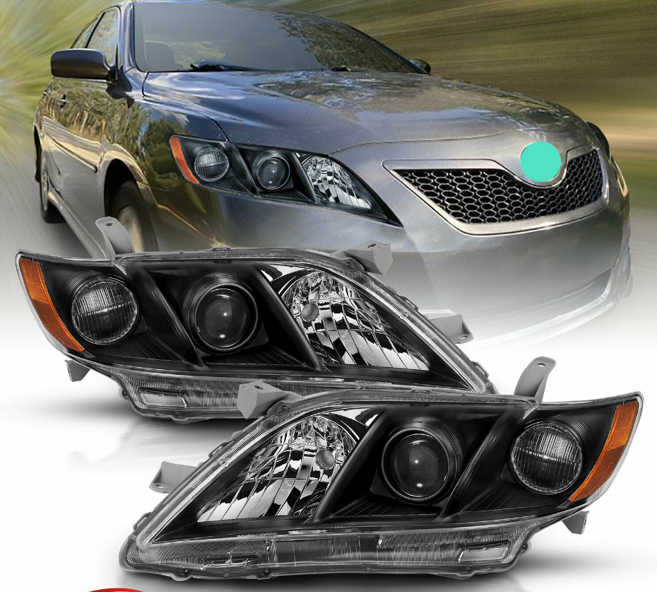 For 2007-2009 Toyota Camry Black Factory Style Projector Headlights Pair - NINTE