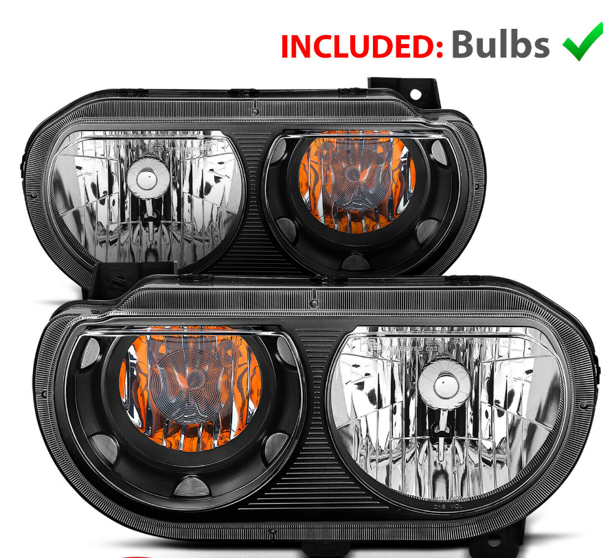For 2008-2014 Dodge Challenger JDM Headlights Lamp Replacement Black Left+Right - NINTE