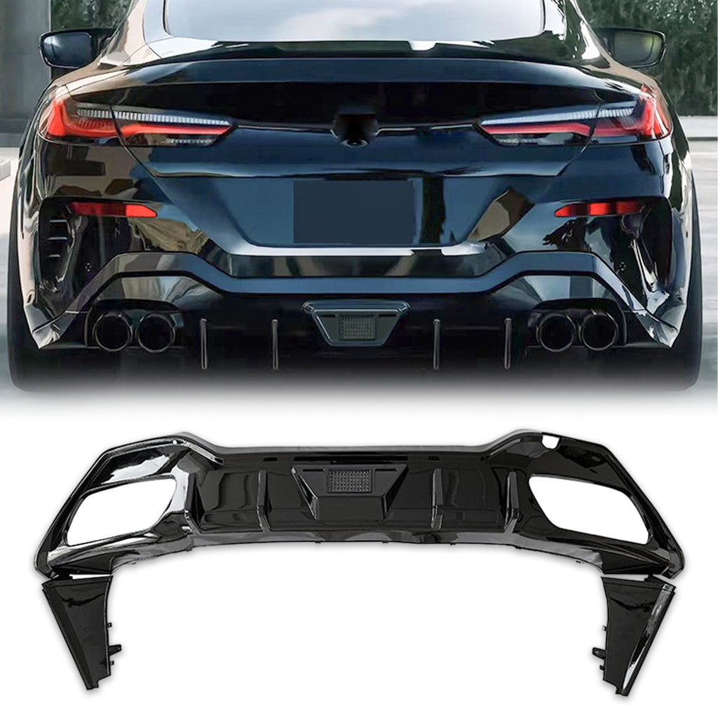 NINTE For BMW 8-Series G16 Gran Coupe Four Doors M Sport Rear Diffuser Gloss Black with Brake Light