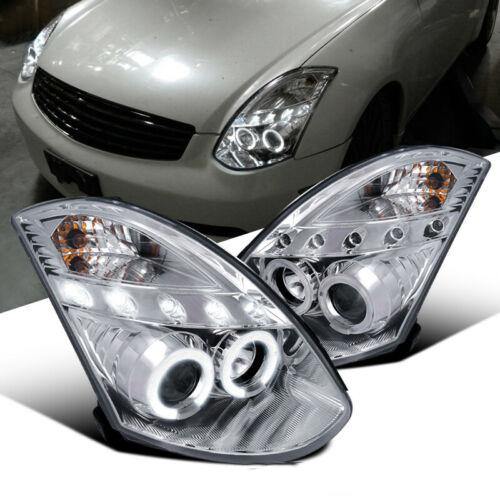 For 03-07 Infiniti G35 2Dr Coupe Clear Lens LED Halo Projector Headlights Pair - NINTE