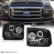 Load image into Gallery viewer, For 05-07 Ford Super Duty Black Clear Dual LED Halo Ring Projector Headlight Lamp - NINTE