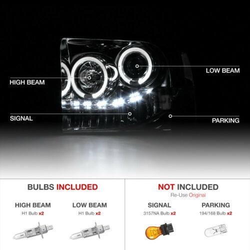 For 05-07 Ford Super Duty Black Clear Dual LED Halo Ring Projector Headlight Lamp - NINTE