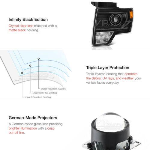 For 09-14 Ford F150 Black Projector Headlight Lamp L+R - NINTE