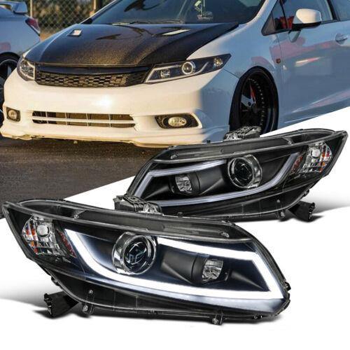 Fit 12-15 Honda Civic 2/4Dr Black Projector Headlights Head Lamps+LED DRL Bar - NINTE